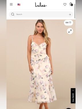 Lulu's Idonea Light Yellow Floral Ruffled Lace-Up Midi Dress